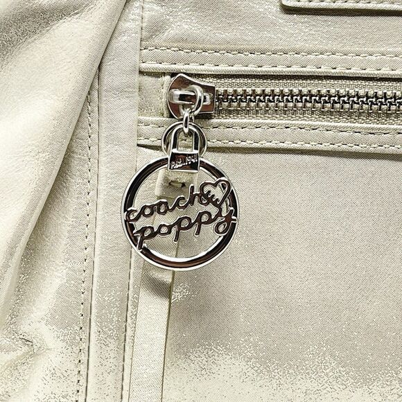 COACH Poppy Metallic Tote Shoulder Handbag Champagne Gold Tetro Designer - Picture 4 of 14